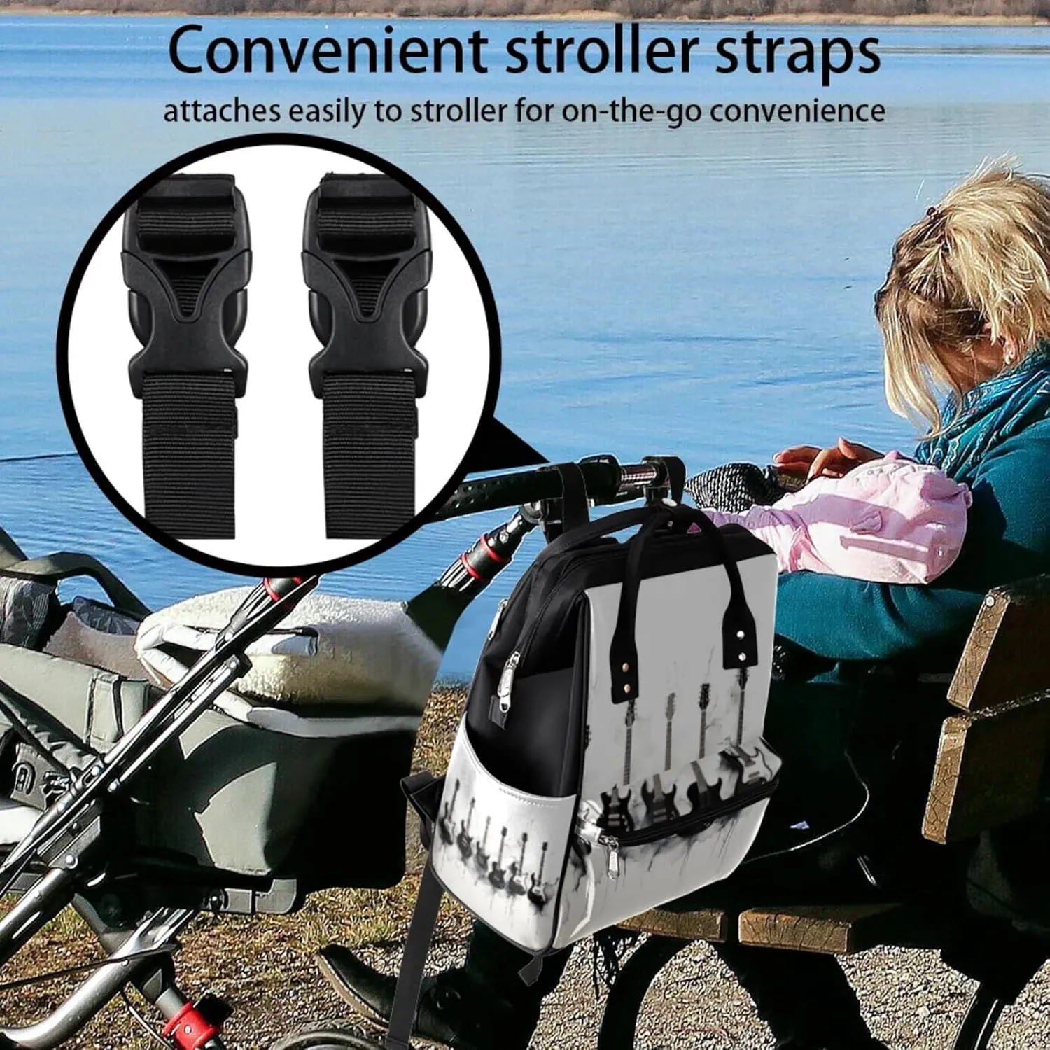 Music Guitar Waterproof Diaper Bag Backpack Large Capacity Baby Bag with Stroller Straps, Multi-Pocket Diaper Bag Unisex Baby Travel Essentials Shower Gift