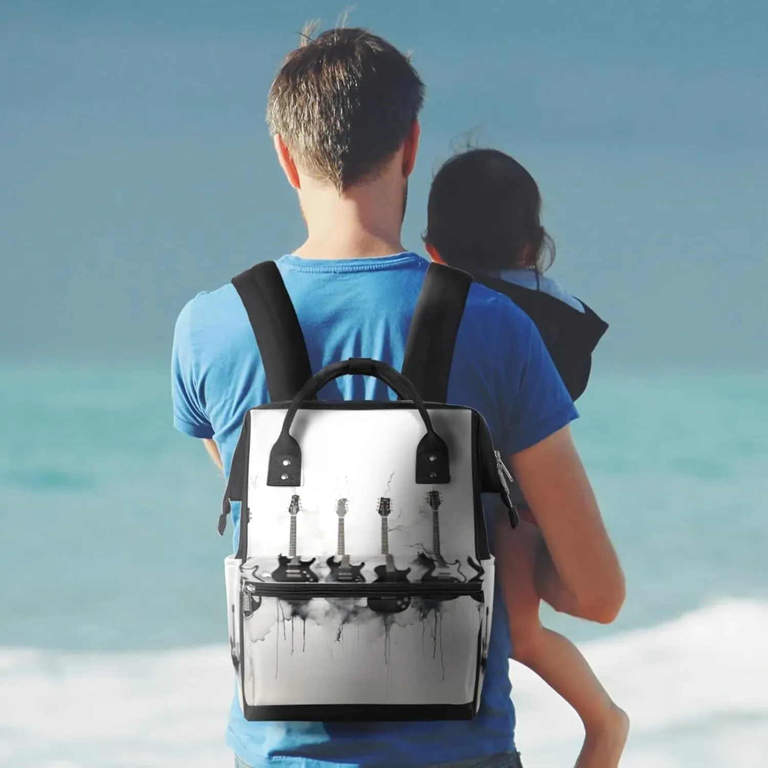 Music Guitar Waterproof Diaper Bag Backpack Large Capacity Baby Bag with Stroller Straps, Multi-Pocket Diaper Bag Unisex Baby Travel Essentials Shower Gift