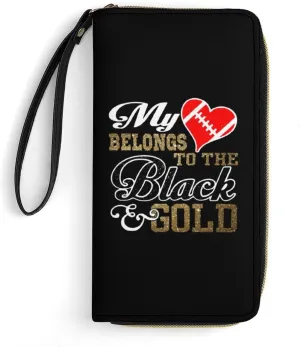 My Heart Belongs to Black Gold Women's Wallet Long Clutch Purse with Wristlet Strap Zipper Phone Handbag