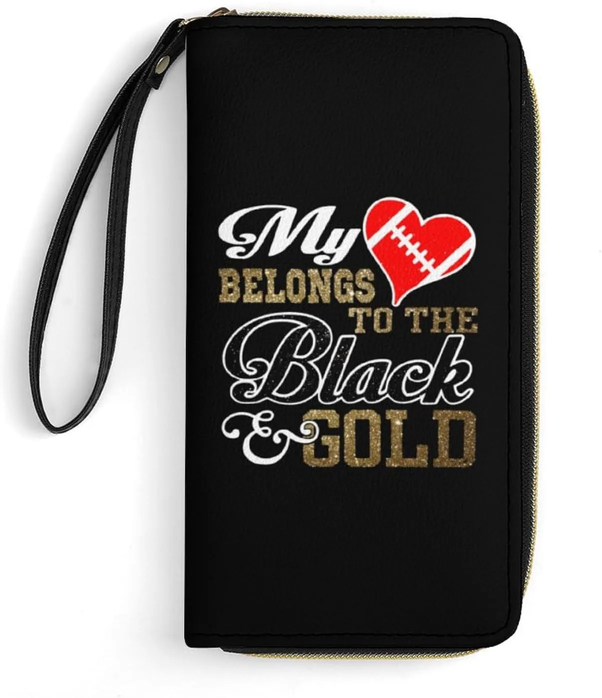My Heart Belongs to Black Gold Women's Wallet Long Clutch Purse with Wristlet Strap Zipper Phone Handbag