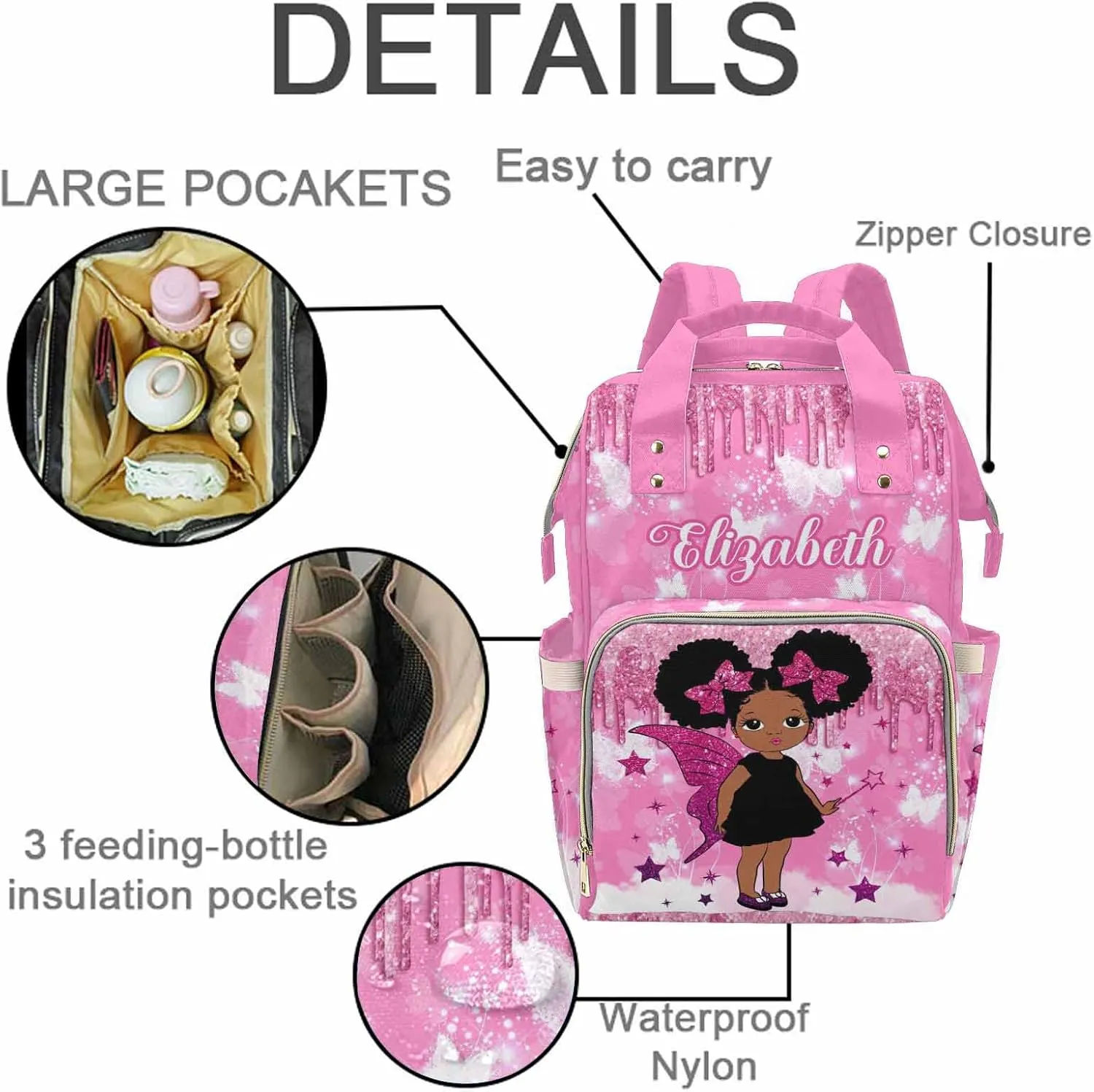 MyPupSocks Personalized Diaper Bag for Mom and Dad - Large Capacity Custom With Name, Multifunctional Daypack With Adjustable Shoulder Straps