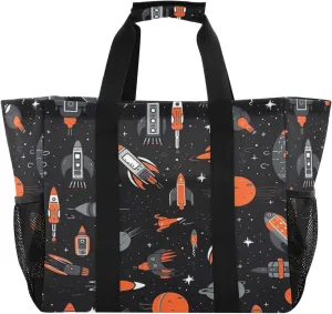 Nander Rockets and Spacecraft Foldable Tote Bag Waterproof Sandproof Women Beach Bag Handbag Gym Bag Travel Shopping Bag