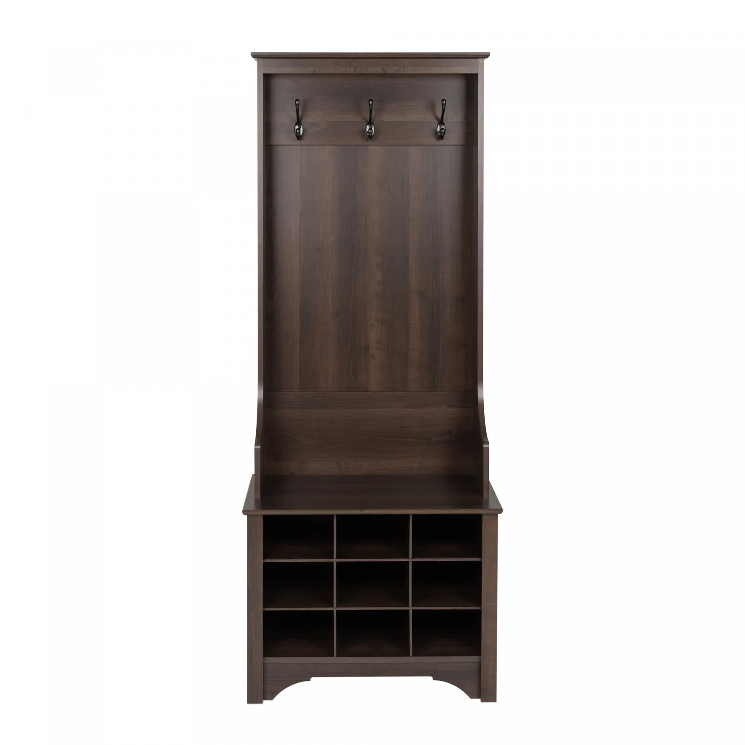 Narrow Hall Tree with Nine Shoe Cubbies - Espresso|Portemanteau étroit avec 9 compartiments à chaussures - espresso
