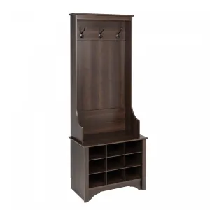 Narrow Hall Tree with Nine Shoe Cubbies - Espresso|Portemanteau étroit avec 9 compartiments à chaussures - espresso