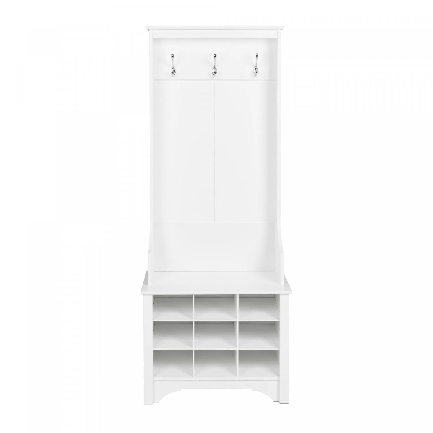 Narrow Hall Tree with Nine Shoe Cubbies - White|Portemanteau étroit avec 9 compartiments à chaussures - blanc