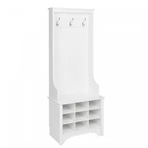 Narrow Hall Tree with Nine Shoe Cubbies - White|Portemanteau étroit avec 9 compartiments à chaussures - blanc