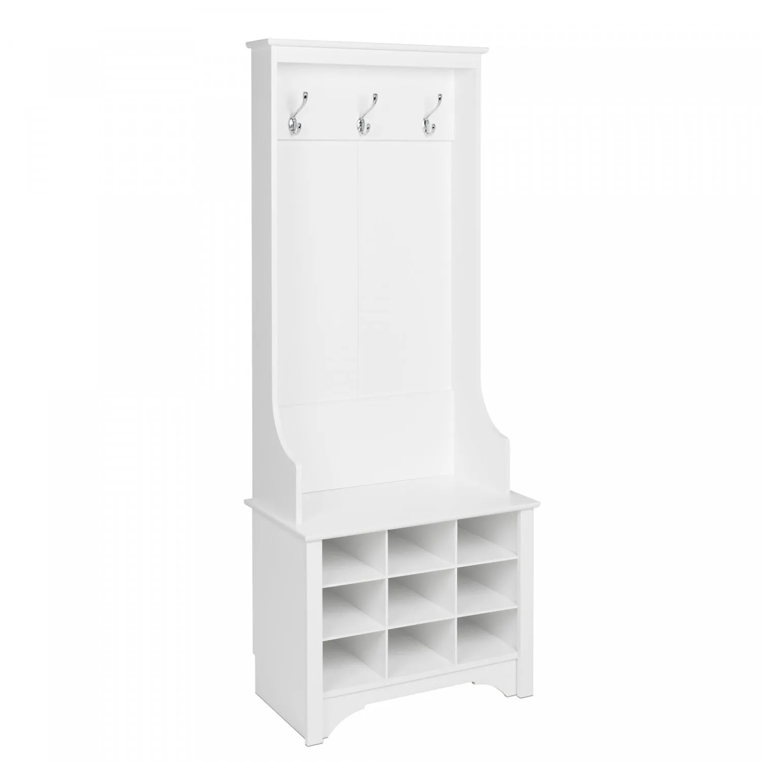 Narrow Hall Tree with Nine Shoe Cubbies - White|Portemanteau étroit avec 9 compartiments à chaussures - blanc