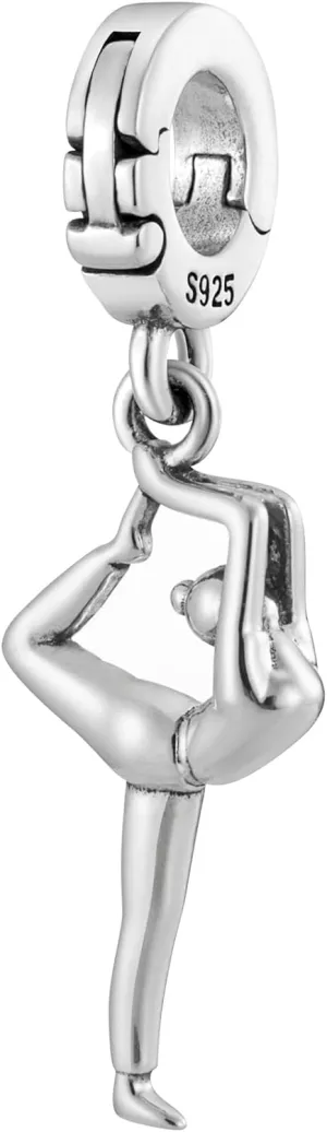 Natarajasana Dancer Yoga Pose Balance Multi-Clasp Clip On Pendant 925 Sterling Silver Charm For Pandora & Other Charm Bracelets/Necklaces/Anklet