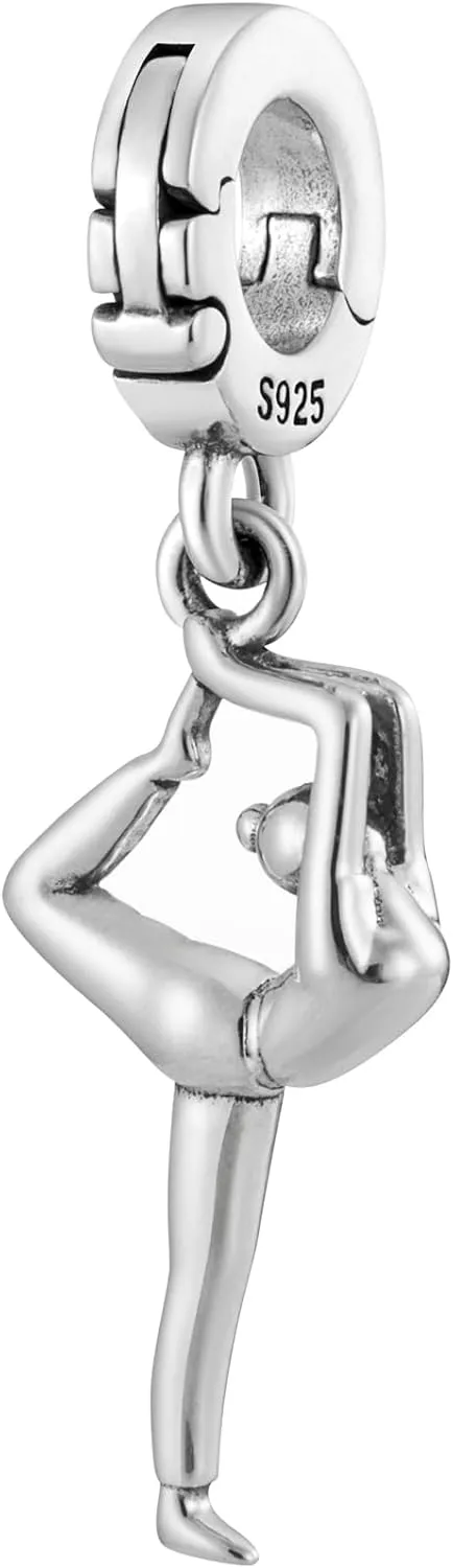 Natarajasana Dancer Yoga Pose Balance Multi-Clasp Clip On Pendant 925 Sterling Silver Charm For Pandora & Other Charm Bracelets/Necklaces/Anklet