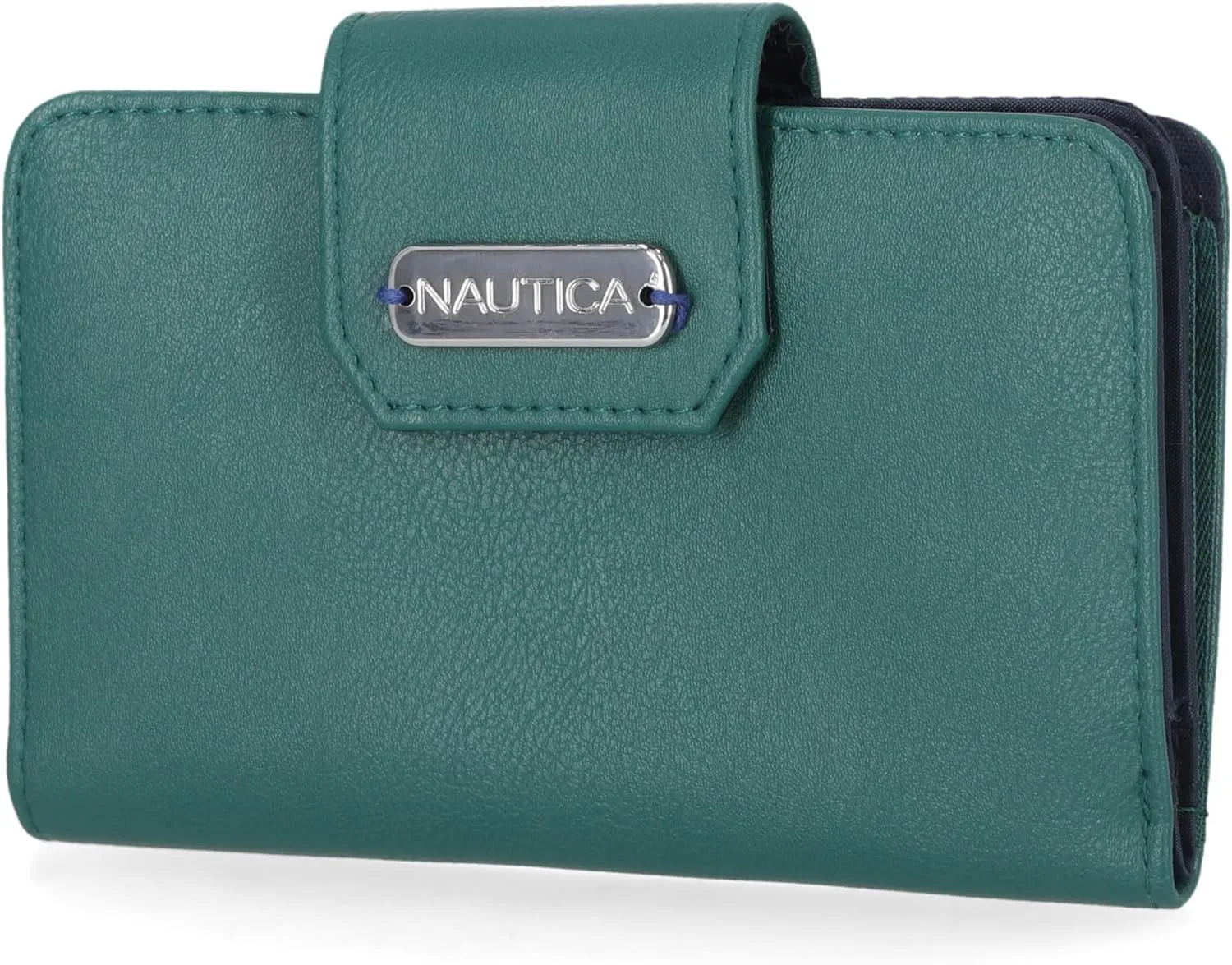 Nautica Womens, Close Reach Vegan Leather RFID Wallet, Small Credit Card Holder Purse with Zipper Coin Pocket and ID Window in Green Leaf