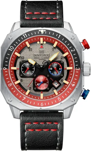 NAVIFORCE Men's Fashion Sport Watches Military Square Big Face Waterproof Chronograph Wristwatch with Luminous Hands,Leather Strap