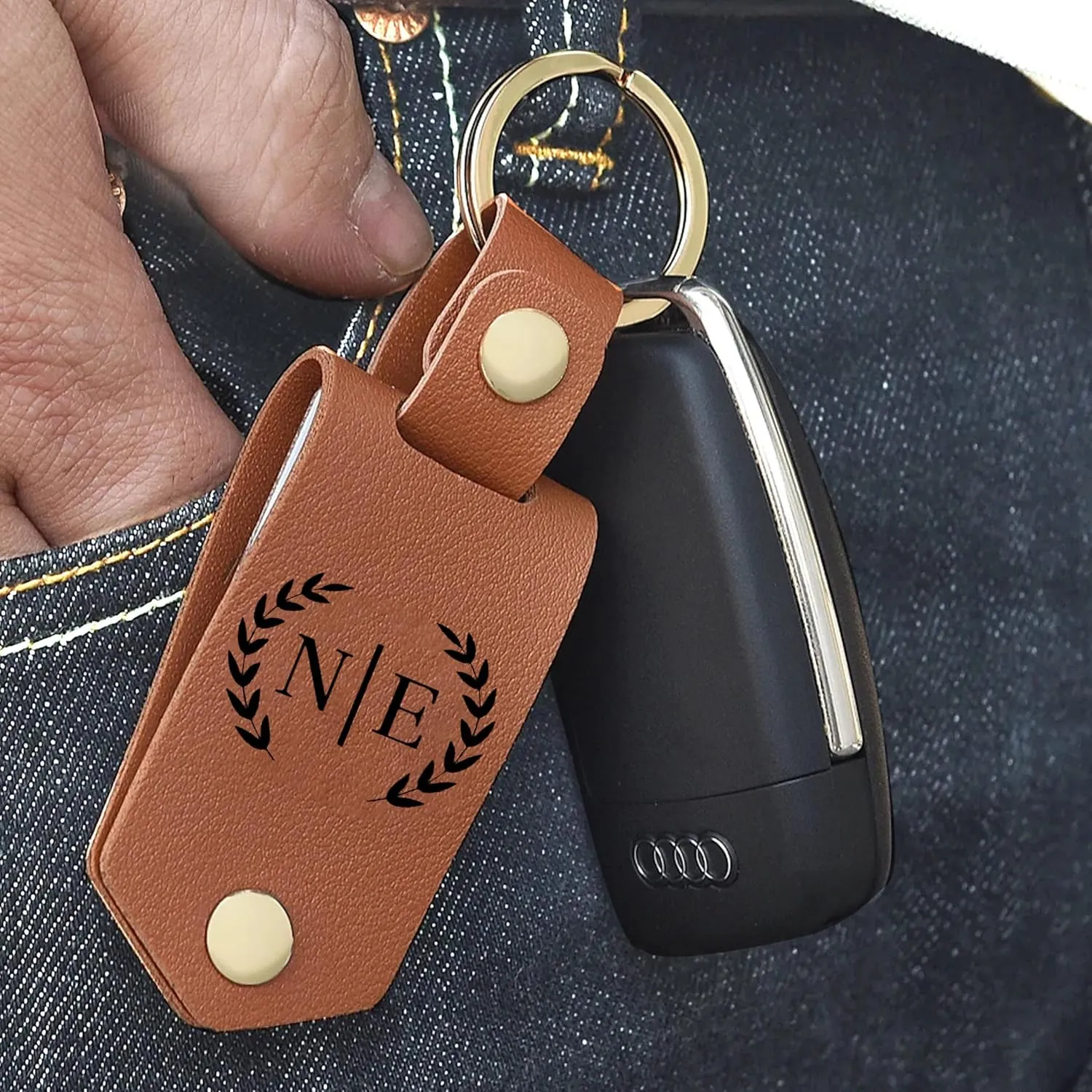 NAZENTI Personalized Leather Photo Keychain, Drive Safe Keychain, Gifts for Mom and Dad Birthday Father's Day Mother's Day