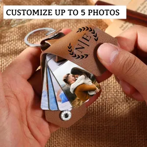 NAZENTI Personalized Leather Photo Keychain, Drive Safe Keychain, Gifts for Mom and Dad Birthday Father's Day Mother's Day
