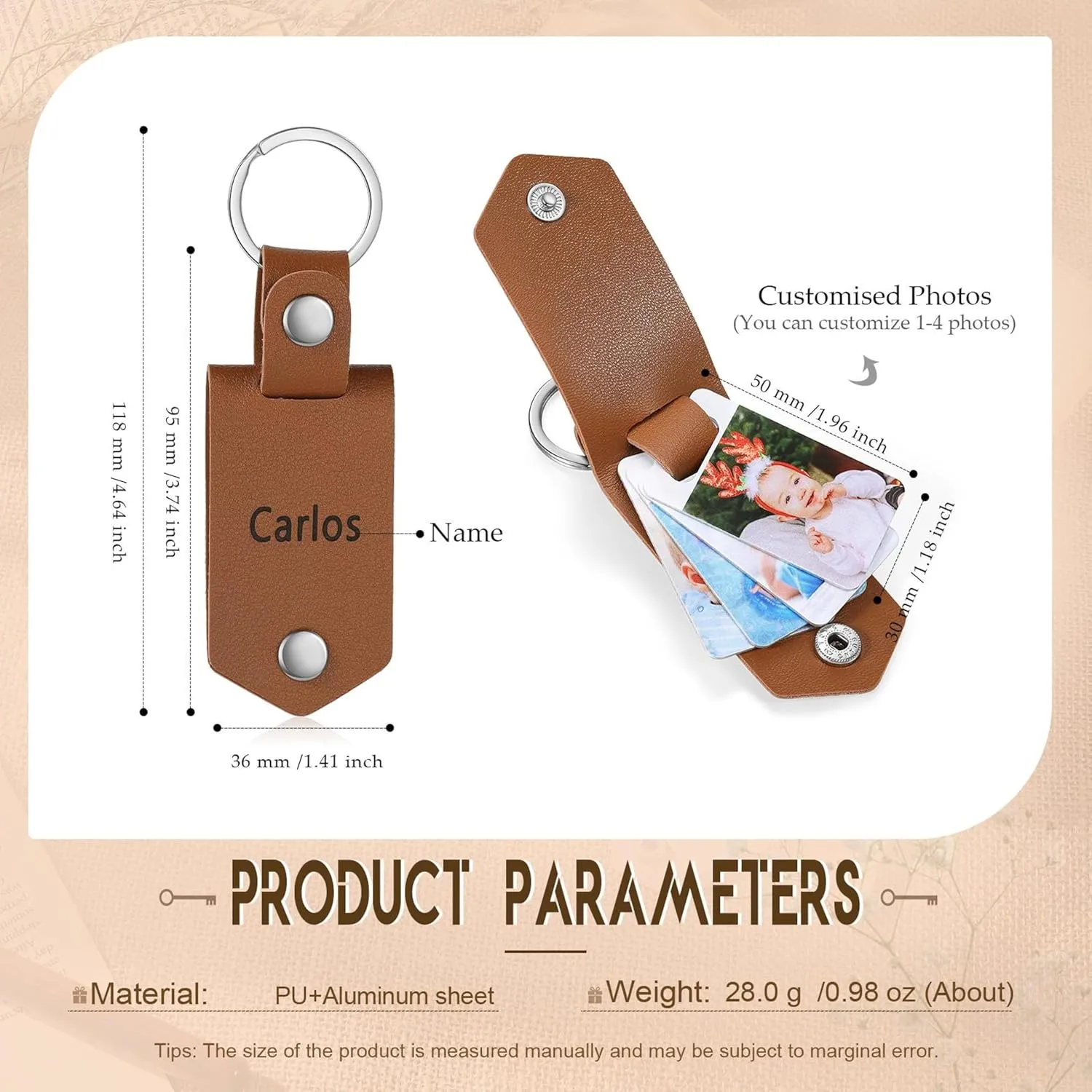 NAZENTI Personalized Leather Photo Keychain, Drive Safe Keychain, Gifts for Mom and Dad Birthday Father's Day Mother's Day