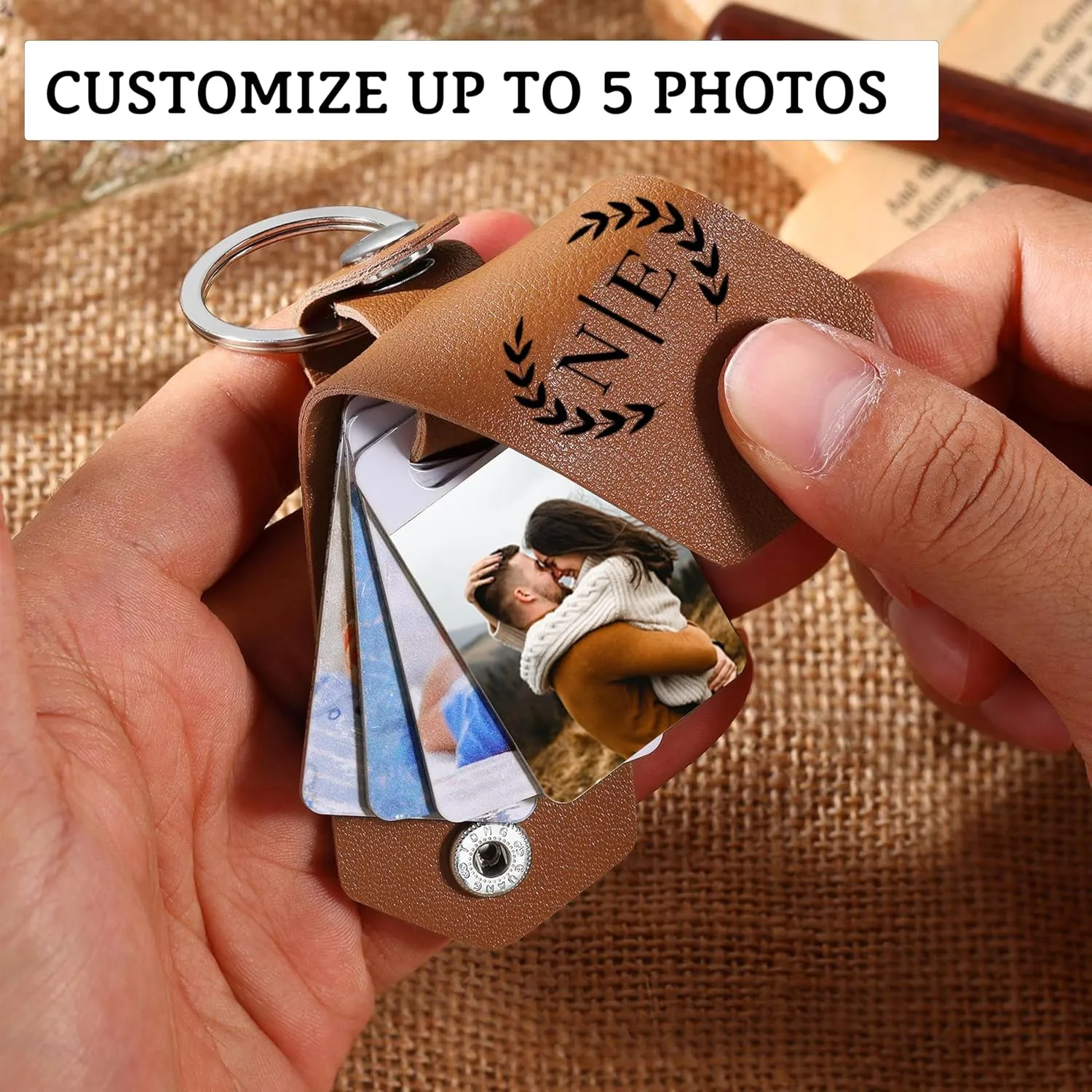 NAZENTI Personalized Leather Photo Keychain, Drive Safe Keychain, Gifts for Mom and Dad Birthday Father's Day Mother's Day