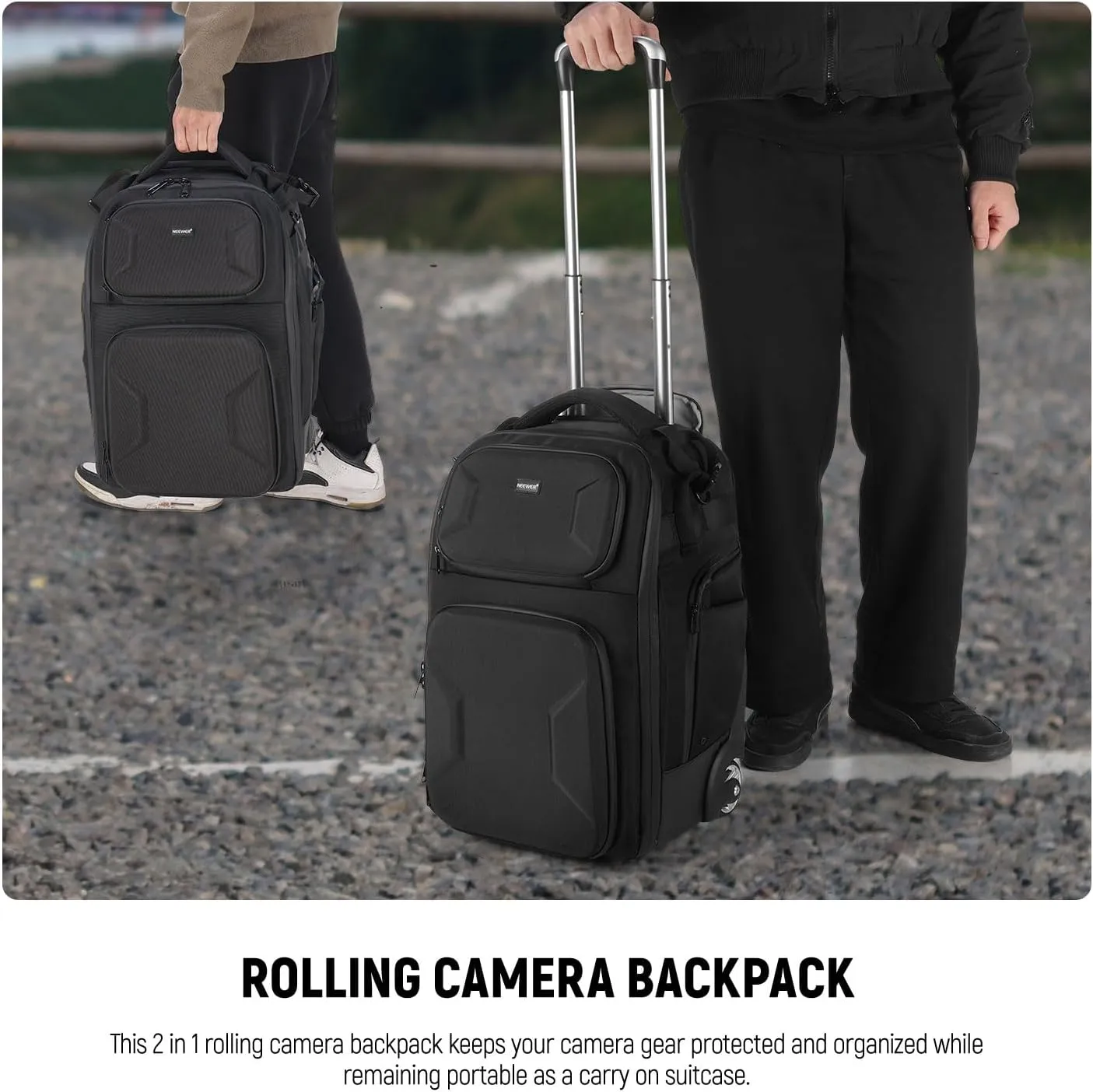 Neewer 2-in-1 Rolling Camera Backpack Trolley Case - Anti-Shock Detachable Padded Compartment