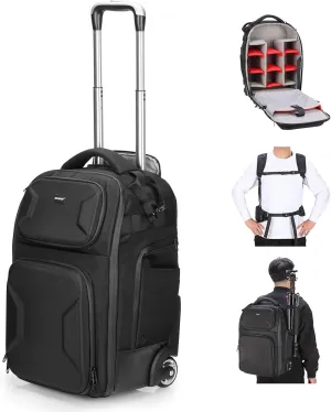 Neewer 2-in-1 Rolling Camera Backpack Trolley Case - Anti-Shock Detachable Padded Compartment