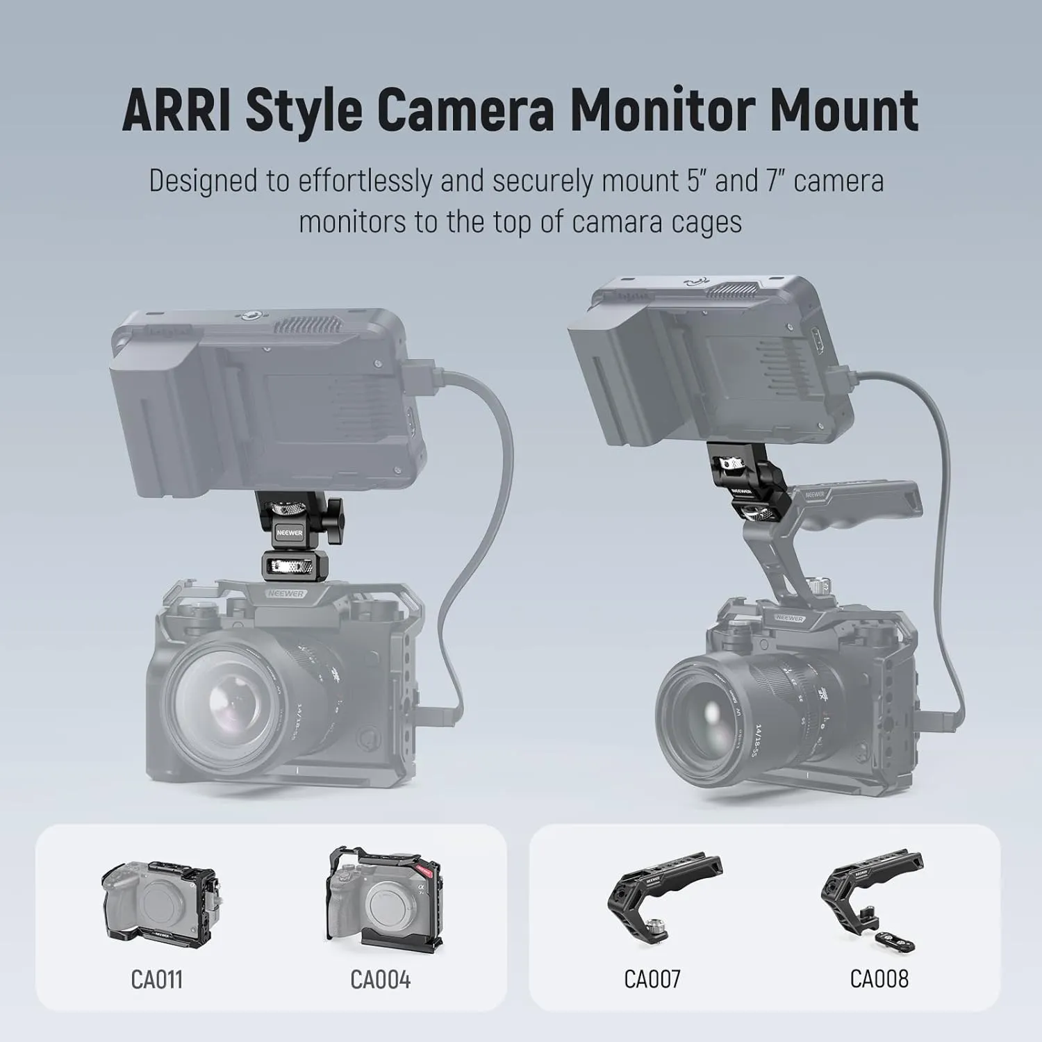 NEEWER Camera Monitor Mount with 3/8" ARRI Locating Thumbscrew, 1/4" Screw for 5" & 7" Monitor Compatible with Atomos Ninja V, 360° Swivel 180° Tilt Damping Adjustable, Compatible with SmallRig, MA004