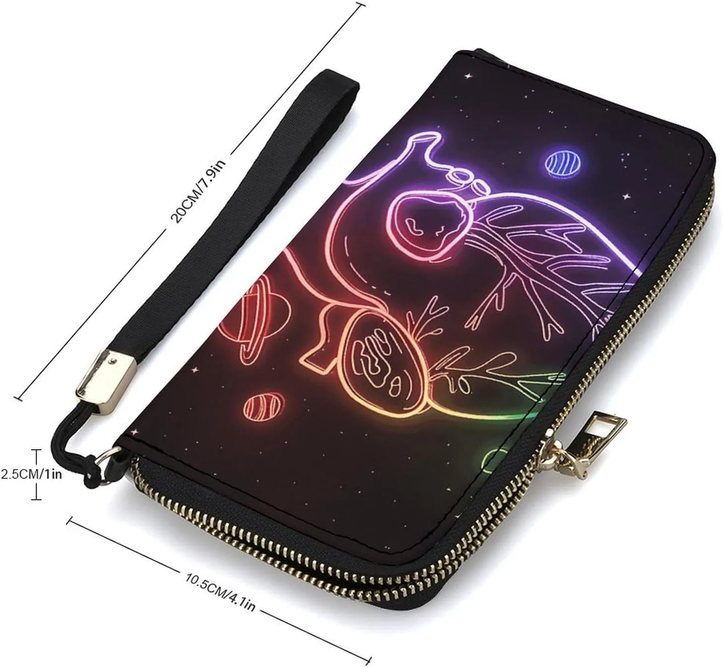 Neon Heart Pattern Wristlet Long Wallet Womens Purse Zip Clutch Large Capacity Leather Purse Credit Coin Purse