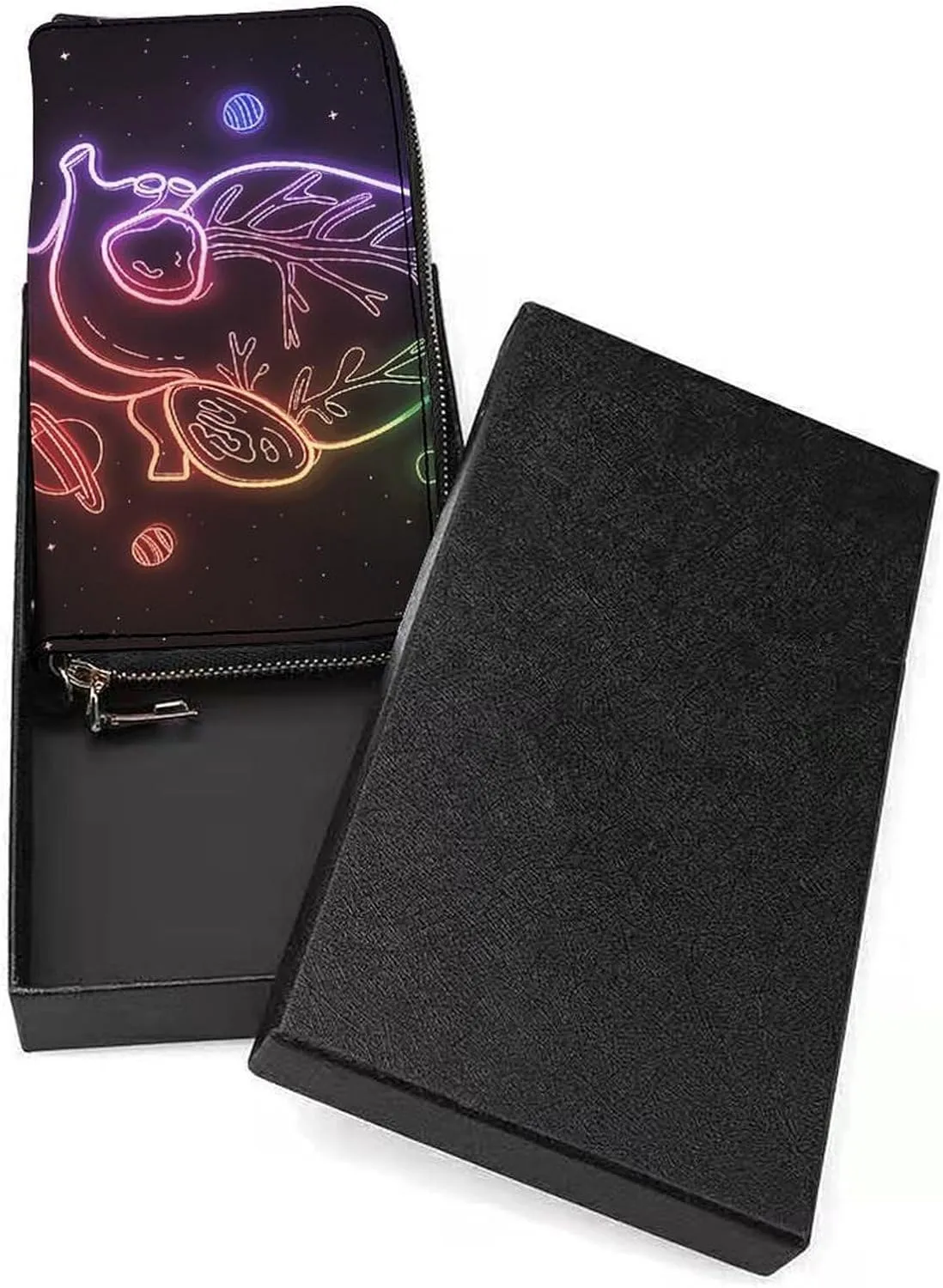 Neon Heart Pattern Wristlet Long Wallet Womens Purse Zip Clutch Large Capacity Leather Purse Credit Coin Purse