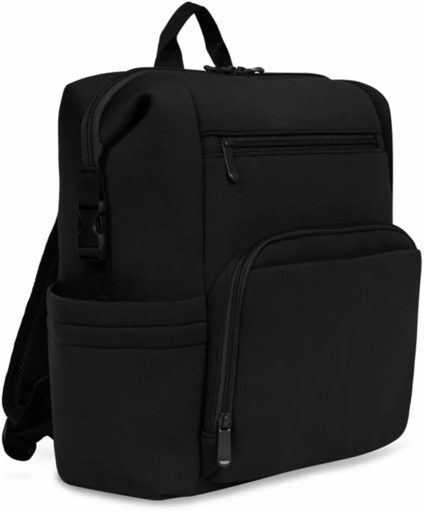 Neoprene Minimalist Backpack - Waterproof, Lightweight with 10 Storage Compartments, 1 Insulated Pocket, Black