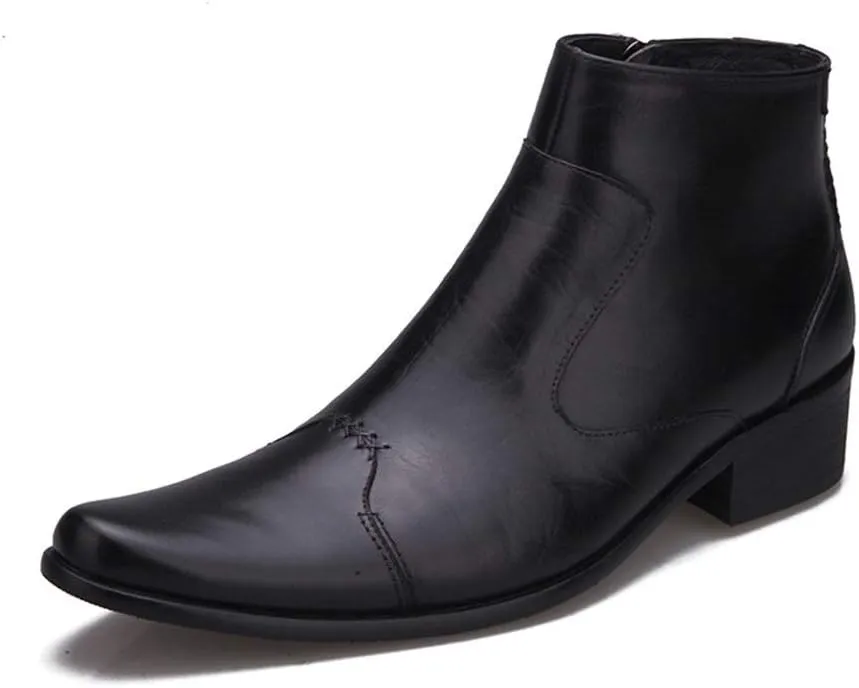 New Ankle Boots for Men Mens Pointed Zip High Top Boots Office Party Business Holiday for Club Genuine Leather The First Layer of Cowhide