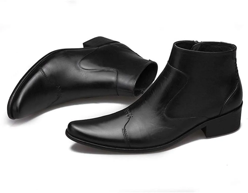 New Ankle Boots for Men Mens Pointed Zip High Top Boots Office Party Business Holiday for Club Genuine Leather The First Layer of Cowhide