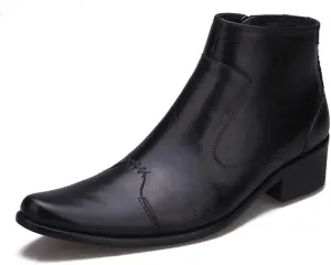 New Ankle Boots for Men Mens Pointed Zip High Top Boots Office Party Business Holiday for Club Genuine Leather The First Layer of Cowhide