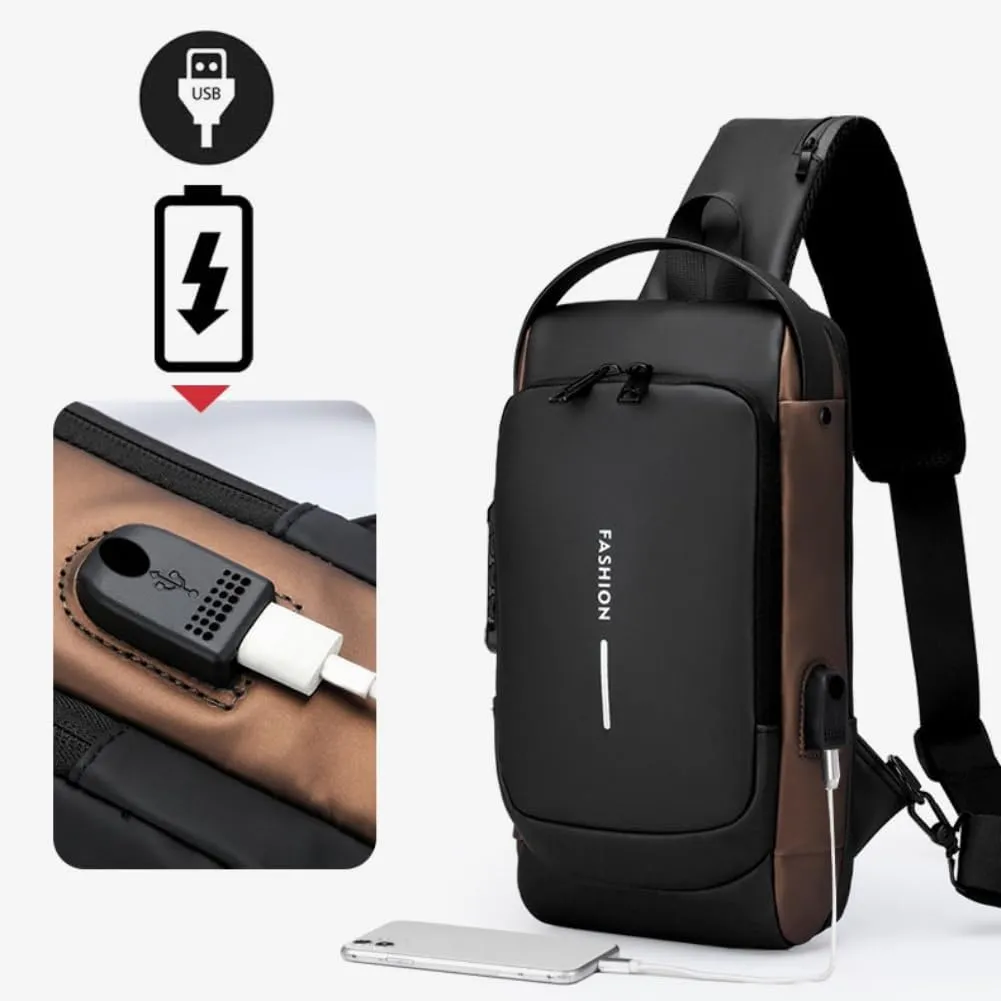 New Carbon Fiber Streamline Anti-Theft Sling Bag, Anti Theft Crossbody Charging Bag, Waterproof Cross Chest Bag for Men