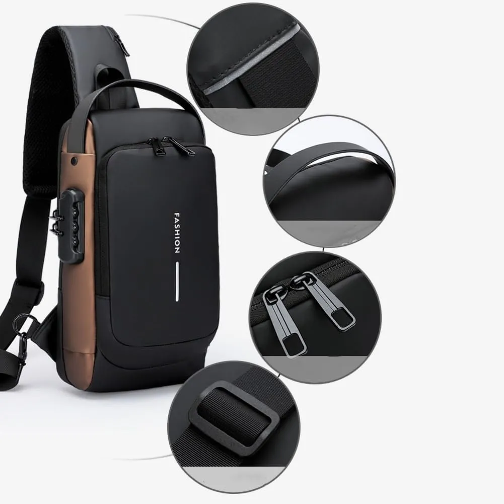 New Carbon Fiber Streamline Anti-Theft Sling Bag, Anti Theft Crossbody Charging Bag, Waterproof Cross Chest Bag for Men