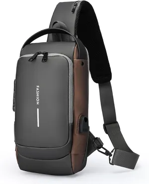 New Carbon Fiber Streamline Anti-Theft Sling Bag, USB Charging Sport Sling Anti-Theft Shoulder Bag, Waterproof Crossbody (C)