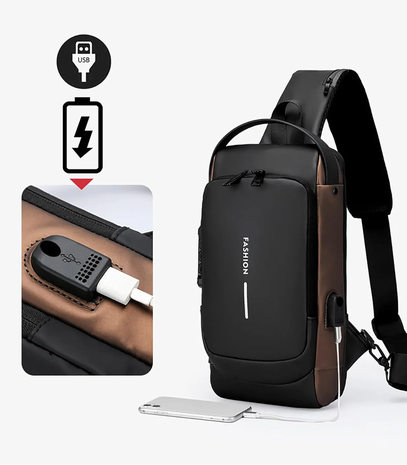 New Carbon Fiber Streamline Anti-Theft Sling Bag, USB Charging Sport Sling Anti-Theft Shoulder Bag, Waterproof Crossbody (C)