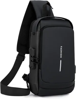 New Carbon Fiber Streamline Anti-Theft Sling Bag, USB Charging Waterproof Crossbody Backpack for Travel Gym Sports (Black)