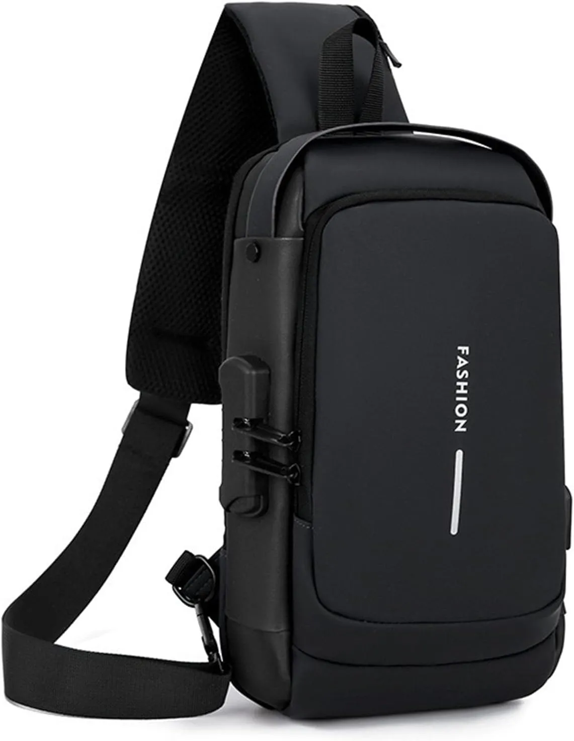 New Carbon Fiber Streamline Anti-Theft Sling Bag, USB Charging Waterproof Crossbody Backpack for Travel Gym Sports (Black)