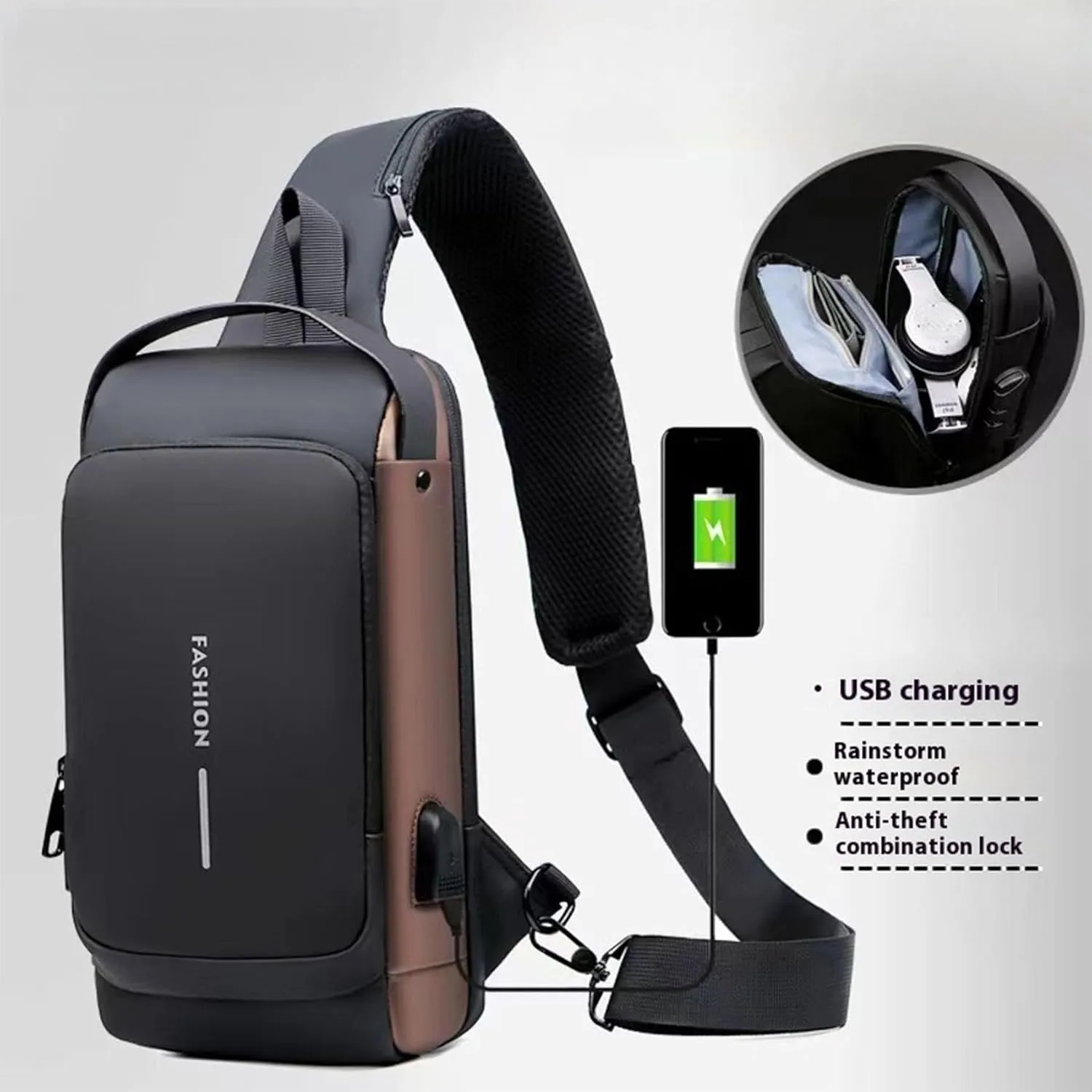 New Carbon Fiber Streamline Anti-Theft Sling Bag, USB Charging Waterproof Crossbody Backpack for Travel Gym Sports (Blue)