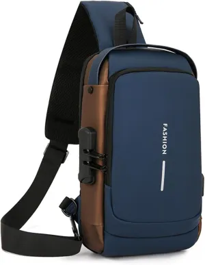 New Carbon Fiber Streamline Anti-Theft Sling Bag, USB Charging Waterproof Crossbody Backpack for Travel Gym Sports (Blue)