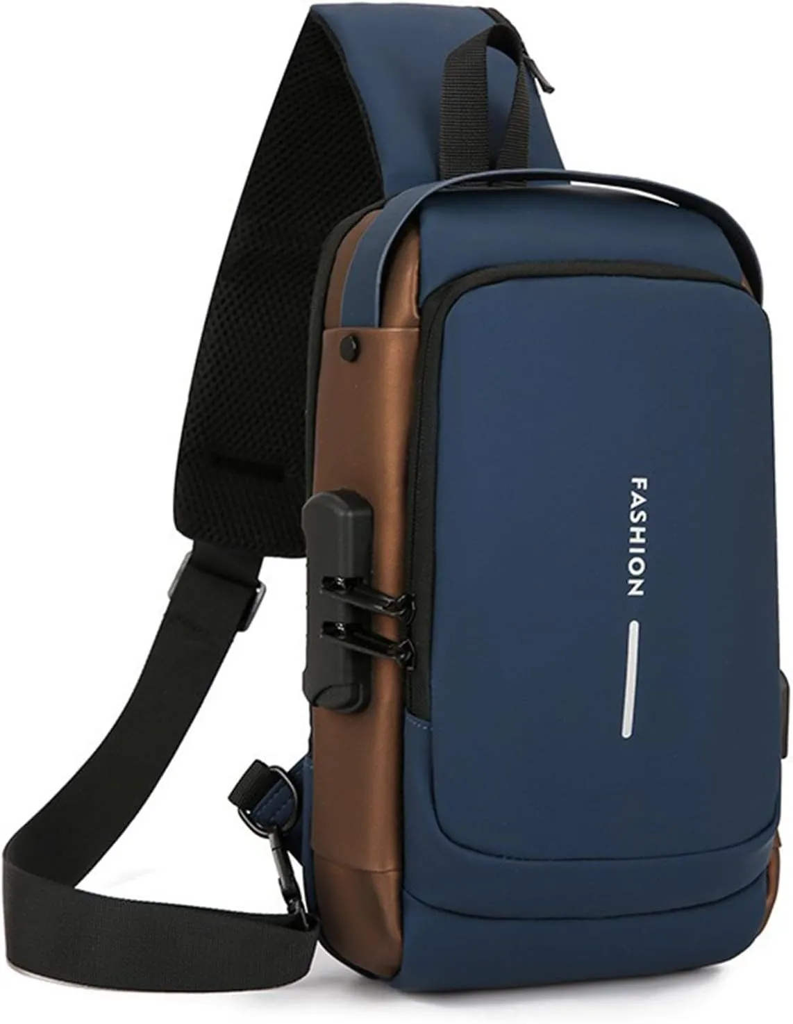 New Carbon Fiber Streamline Anti-Theft Sling Bag, USB Charging Waterproof Crossbody Backpack for Travel Gym Sports (Blue)