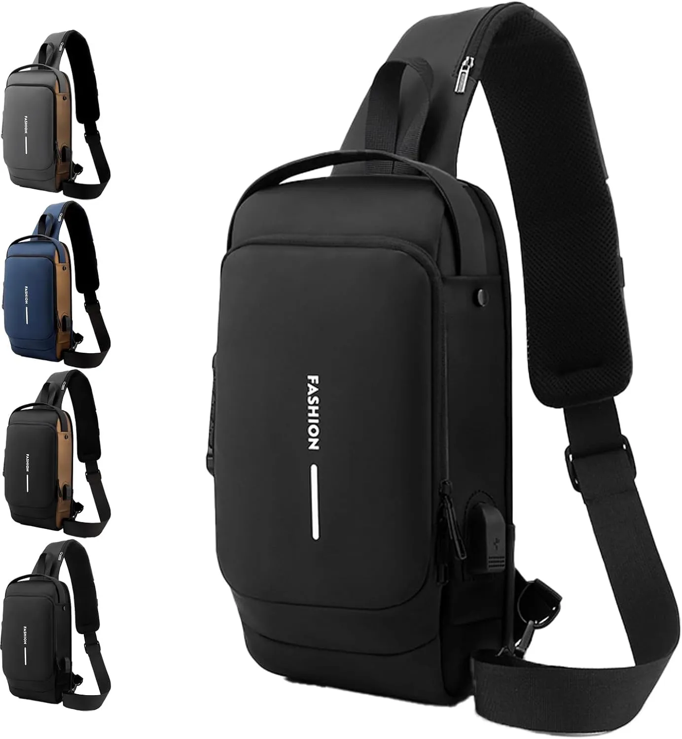 New Carbon Fiber Streamline Anti-Theft Sling Bag, Waterproof Shoulder Backpack, for Travel Gym Sports (Black)