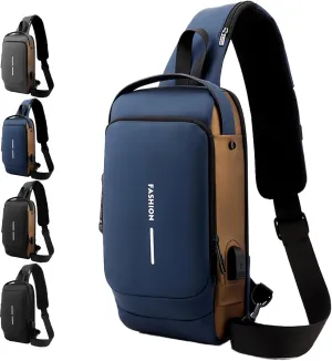 New Carbon Fiber Streamline Anti-Theft Sling Bag, Waterproof Shoulder Backpack, for Travel Gym Sports (Blue)