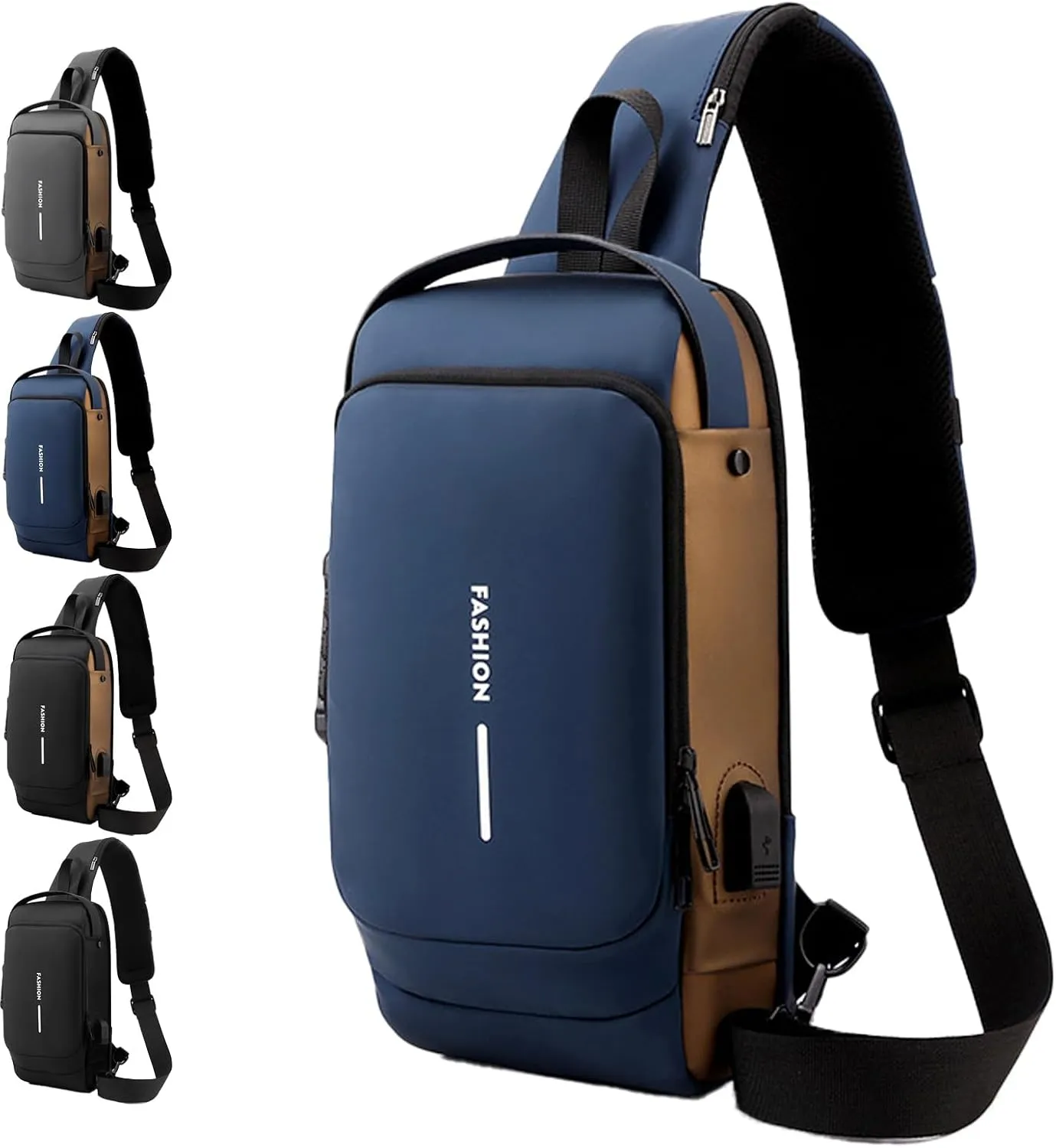 New Carbon Fiber Streamline Anti-Theft Sling Bag, Waterproof Shoulder Backpack, for Travel Gym Sports (Blue)