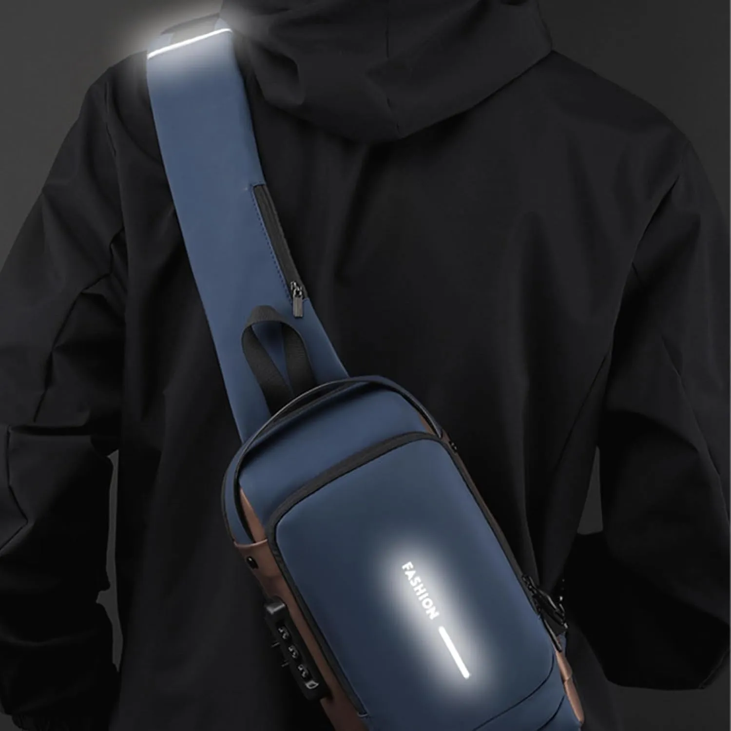 New Carbon Fiber Streamline Anti-Theft Sling Bag, Waterproof Shoulder Backpack, for Travel Gym Sports (Blue)