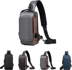 new carbon fiber streamline anti-theft sling bag, Waterproof Shoulder Backpack, Sports Crossbody Bag USB Charging Sport Sling (Gray Brown)