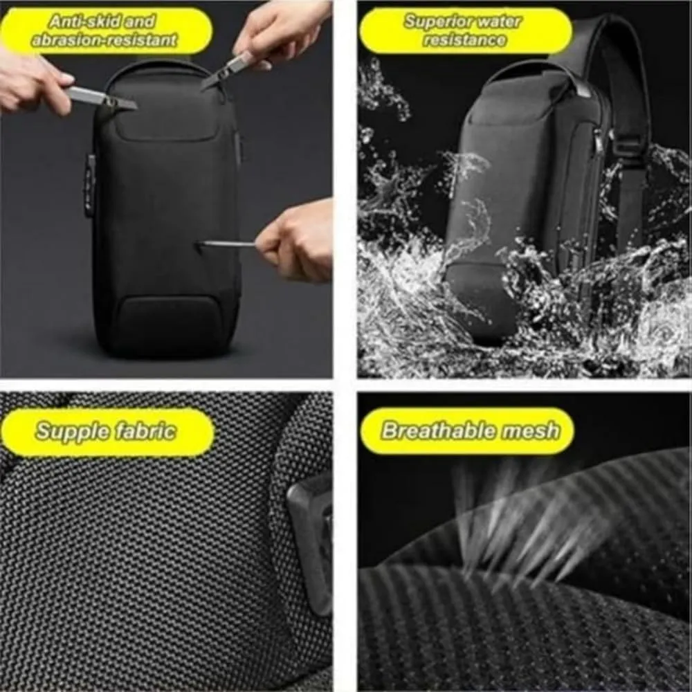 new carbon fiber streamline anti-theft sling bag, Waterproof Shoulder Backpack, Sports Crossbody Bag USB Charging Sport Sling (Gray Brown)