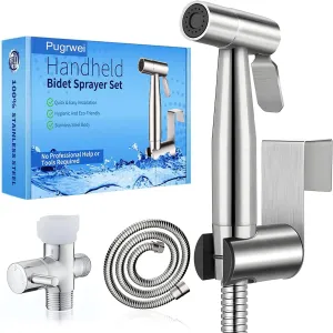 New Version Handheld Bidet Sprayer for Toilet, Premium Stainless Steel Bathroom Bidet Sprayer Set, Baby Cloth Diaper Sprayer with Superior Complete Bidet Spray Hoses Kit, Support Wall or Toilet Mount