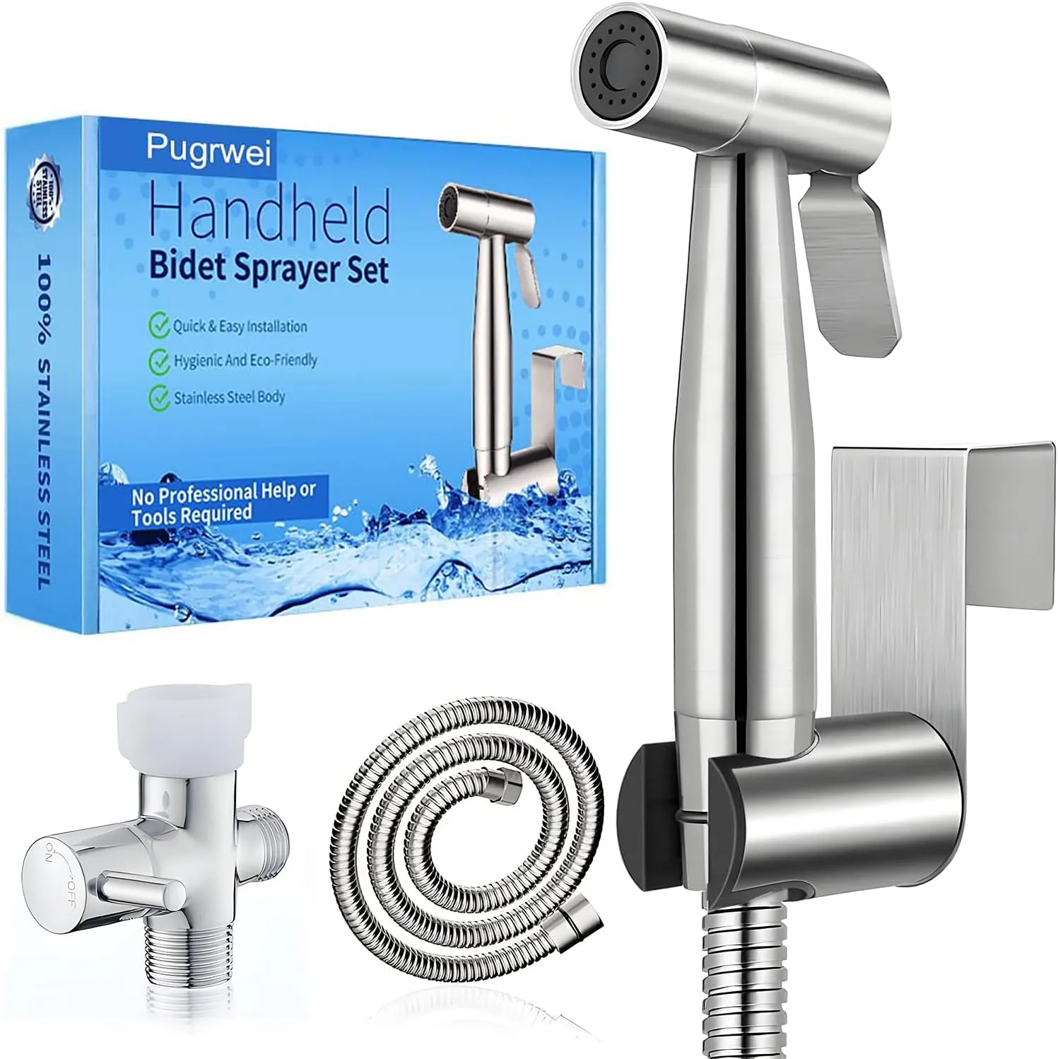 New Version Handheld Bidet Sprayer for Toilet, Premium Stainless Steel Bathroom Bidet Sprayer Set, Baby Cloth Diaper Sprayer with Superior Complete Bidet Spray Hoses Kit, Support Wall or Toilet Mount