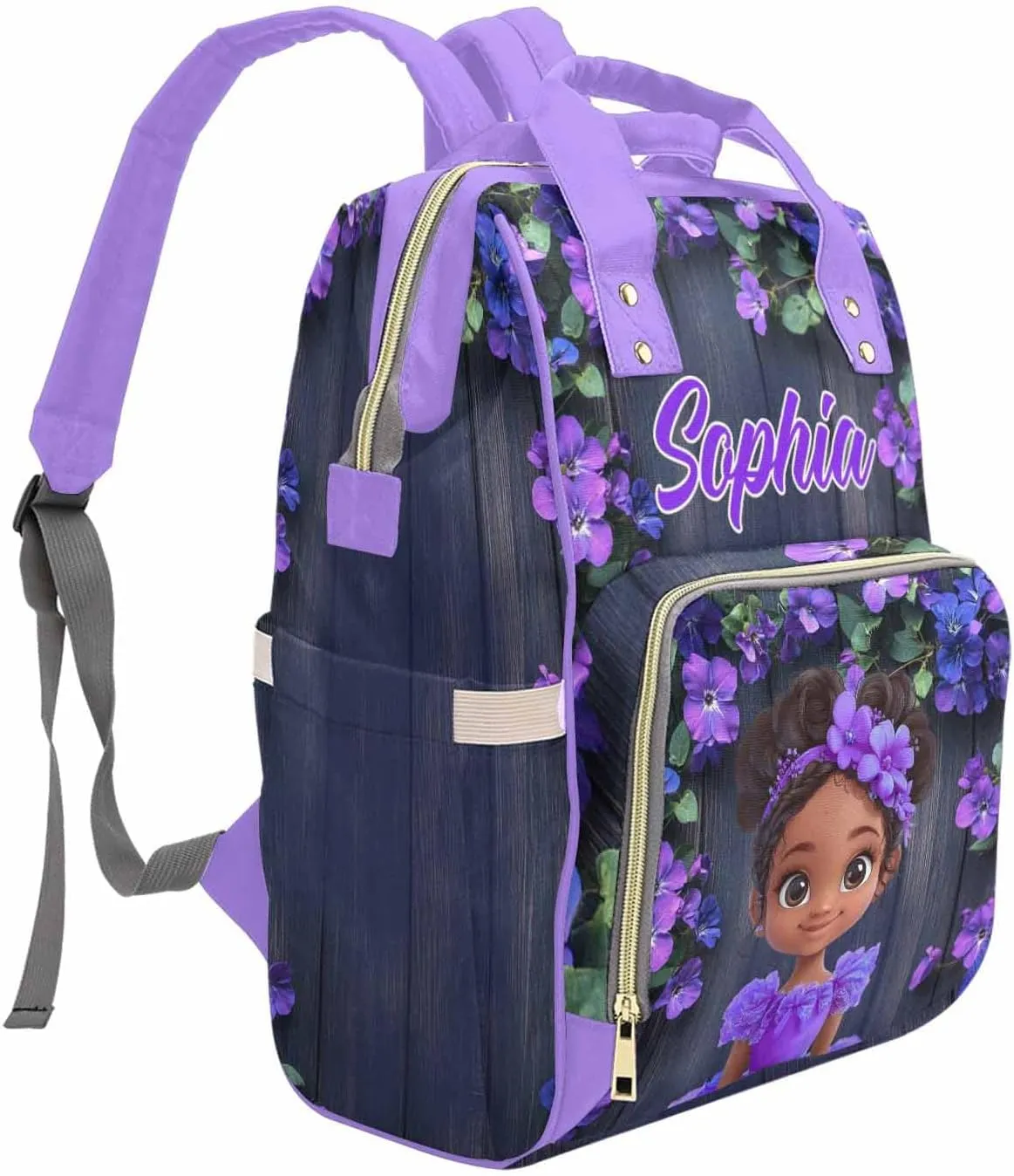 Newcos Custom Diaper Bag for Baby Women, Personalized Name Nursing Bags Mommy Daypack, Customized Backpack Diaper Bags with Flower for Baby Women New Mom Picnic Travel Purple