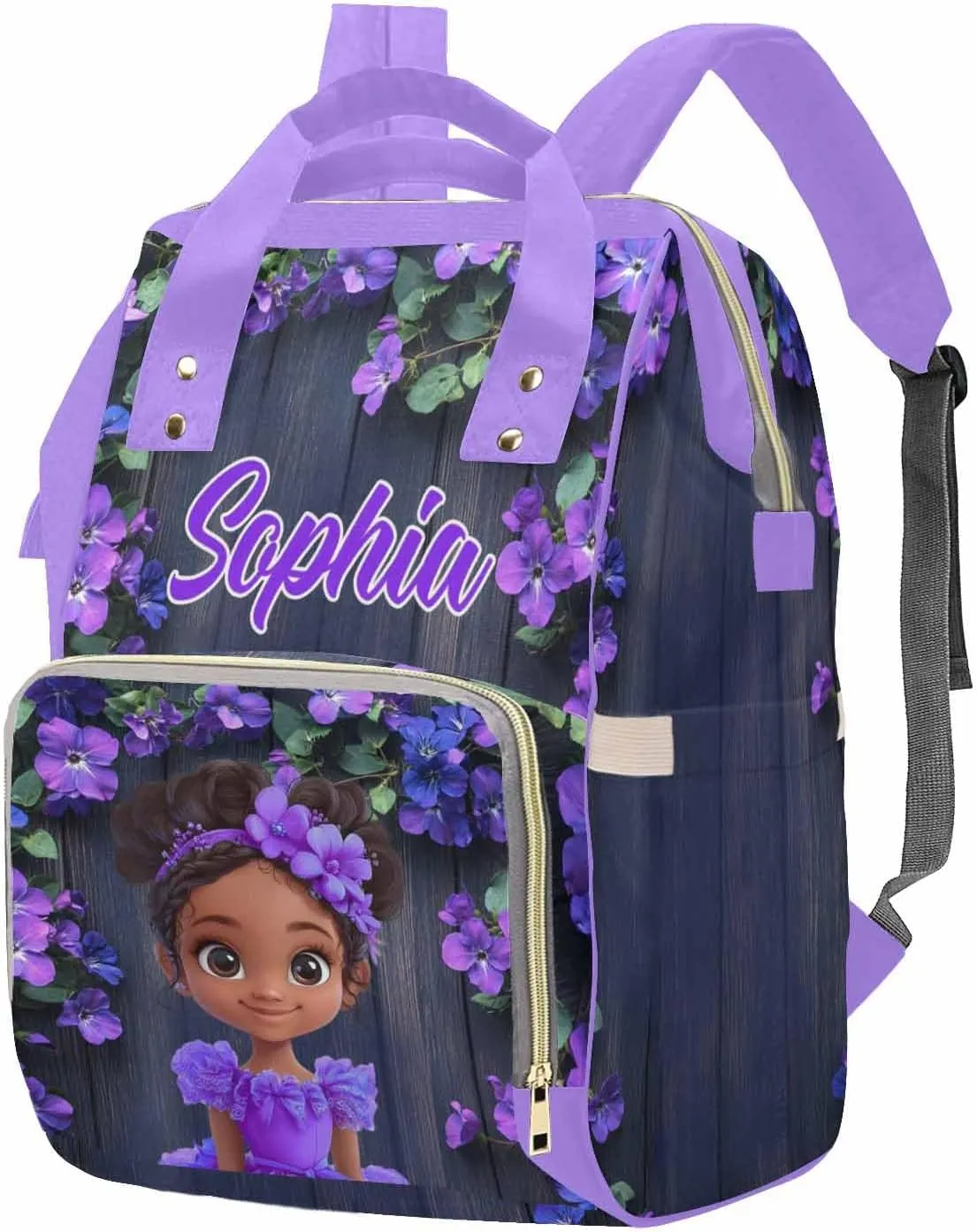 Newcos Custom Diaper Bag for Baby Women, Personalized Name Nursing Bags Mommy Daypack, Customized Backpack Diaper Bags with Flower for Baby Women New Mom Picnic Travel Purple