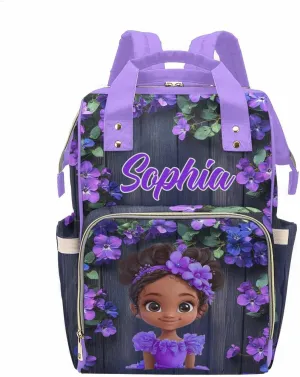 Newcos Custom Diaper Bag for Baby Women, Personalized Name Nursing Bags Mommy Daypack, Customized Backpack Diaper Bags with Flower for Baby Women New Mom Picnic Travel Purple
