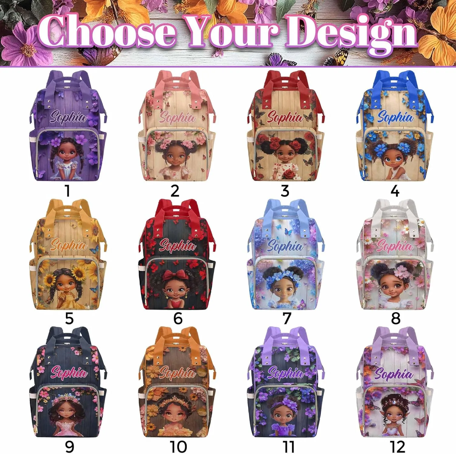 Newcos Custom Diaper Bag for Baby Women, Personalized Name Nursing Bags Mommy Daypack, Customized Backpack Diaper Bags with Flower for Baby Women New Mom Picnic Travel Purple
