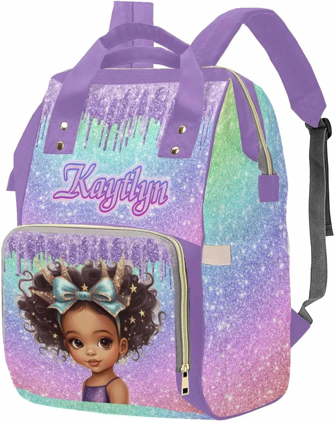 Newcos Custom Diaper Bag with Name, Personalized Travel Back Pack for Baby Women Wife, Customized Waterproof sparkly Backpack Large Capacity Nappy Bag for Travel Picnic Mom Purple